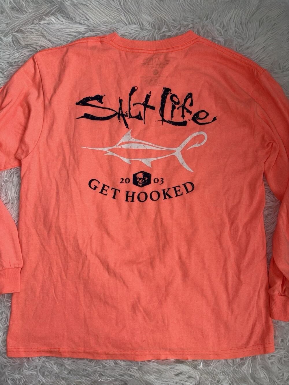 Salt Life Kids L Orange “Get Hooked” Design Long Sleeved Tee. New W/out Tags.